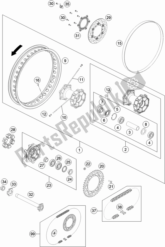 All parts for the Rear Wheel of the KTM 690 Enduro R 2018