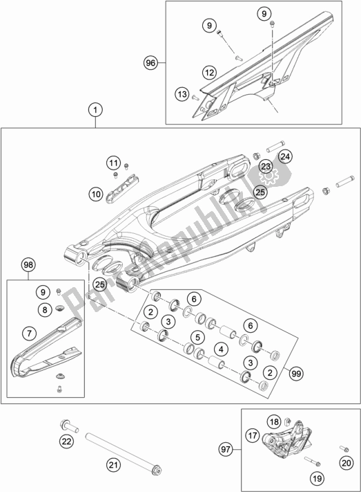 All parts for the Swing Arm of the KTM 690 Enduro R 2018