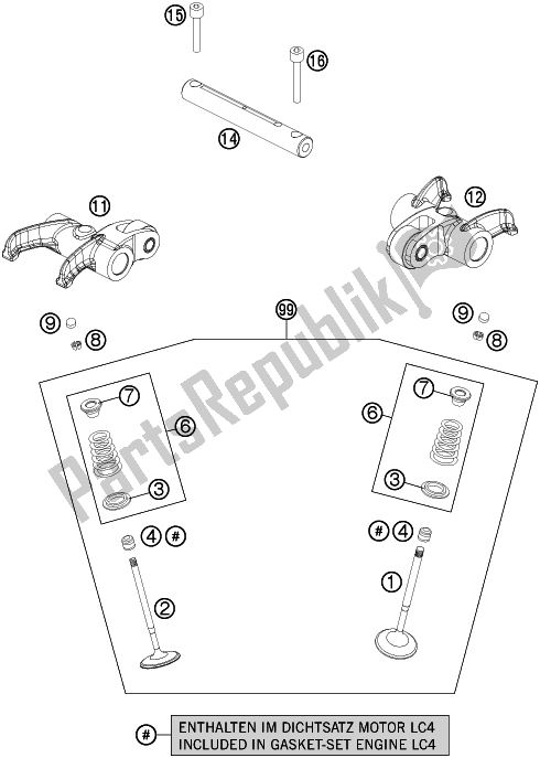 Alle onderdelen voor de Klepaandrijving van de KTM 690 Enduro R 2018