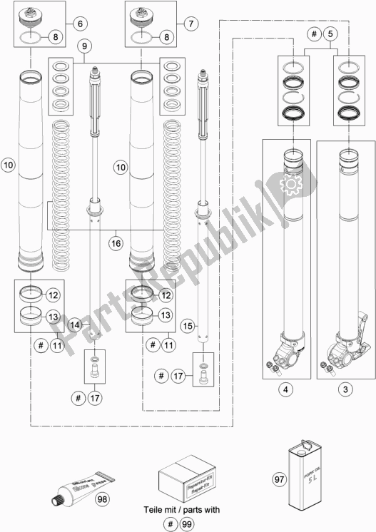 All parts for the Front Fork Disassembled of the KTM 690 Enduro R EU 2017