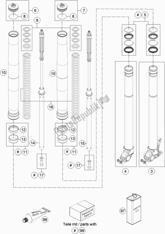 All parts for the Front Fork Disassembled of the KTM 690 Enduro R EU 2018