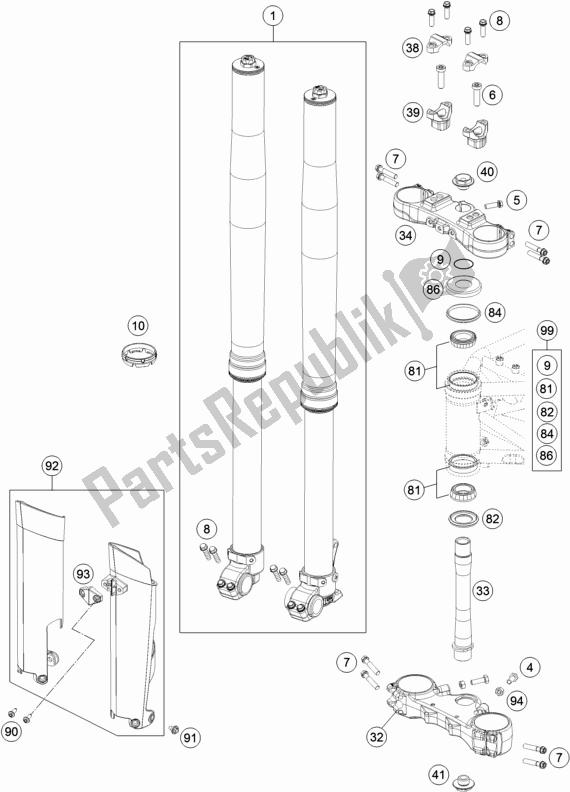 All parts for the Front Fork, Triple Clamp of the KTM 690 Enduro R EU 2018