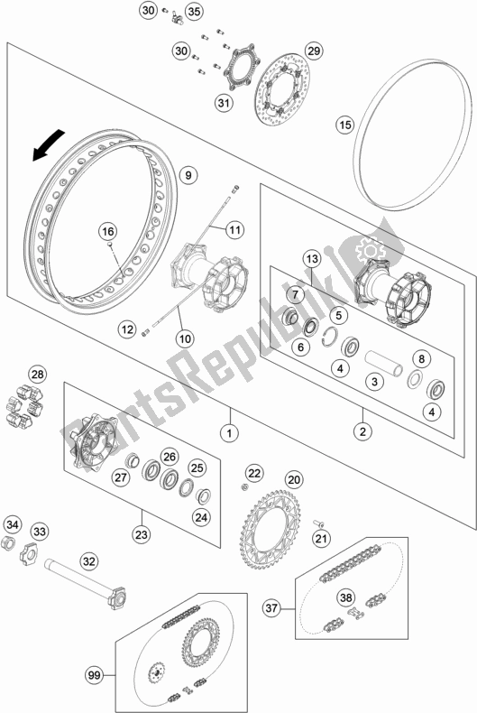 All parts for the Rear Wheel of the KTM 690 Enduro R EU 2018
