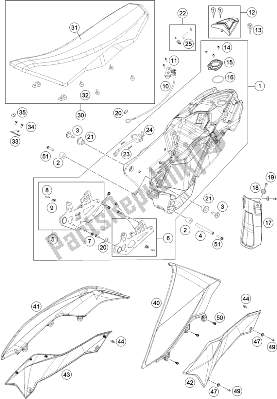 All parts for the Tank, Seat of the KTM 690 Enduro R EU 2018