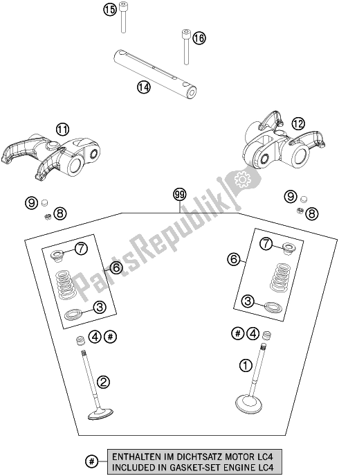 All parts for the Valve Drive of the KTM 690 Enduro R EU 2018