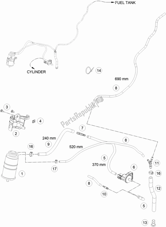 All parts for the Evaporative Canister of the KTM 690 Enduro R EU 2019