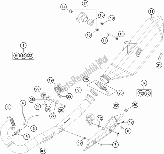 All parts for the Exhaust System of the KTM 690 Enduro R EU 2019