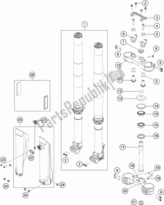 All parts for the Front Fork, Triple Clamp of the KTM 690 Enduro R EU 2019