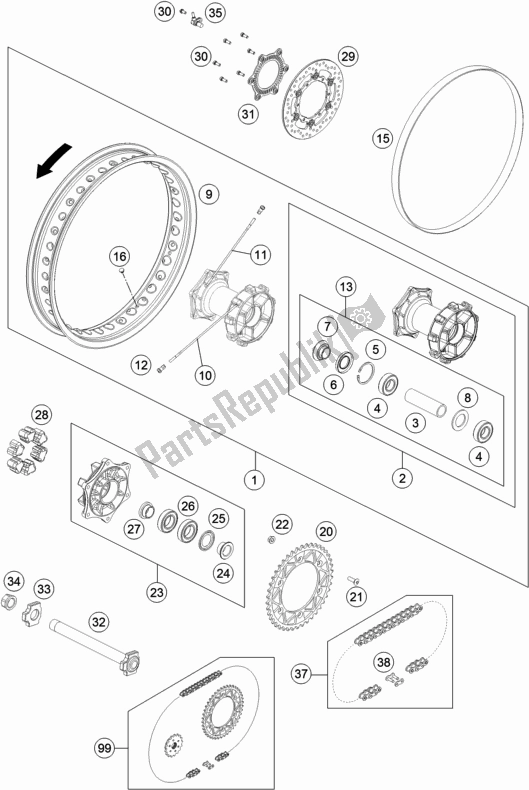 All parts for the Rear Wheel of the KTM 690 Enduro R EU 2019