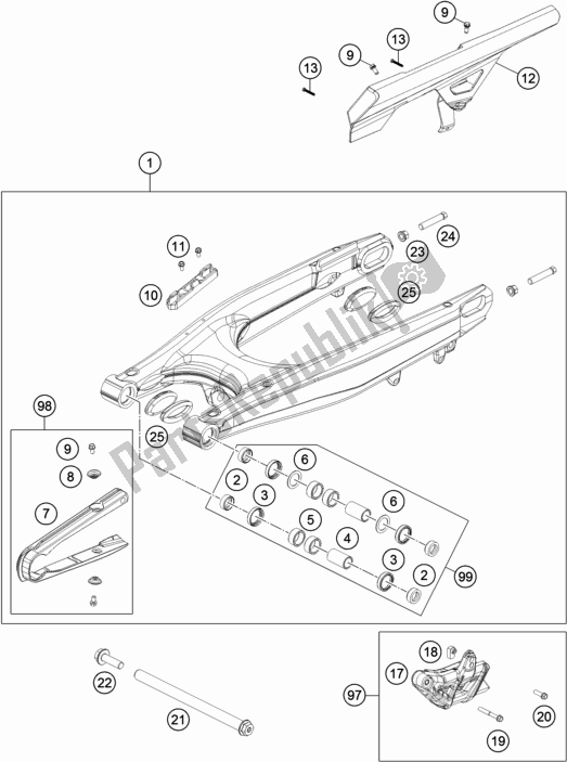 All parts for the Swing Arm of the KTM 690 Enduro R EU 2019