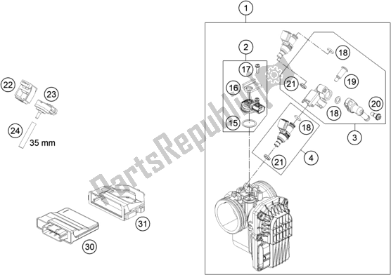 All parts for the Throttle Body of the KTM 690 Enduro R EU 2019