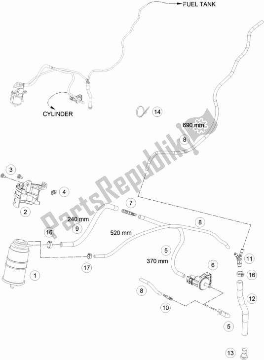 Tutte le parti per il Contenitore Per Evaporazione del KTM 690 Enduro R EU 2020