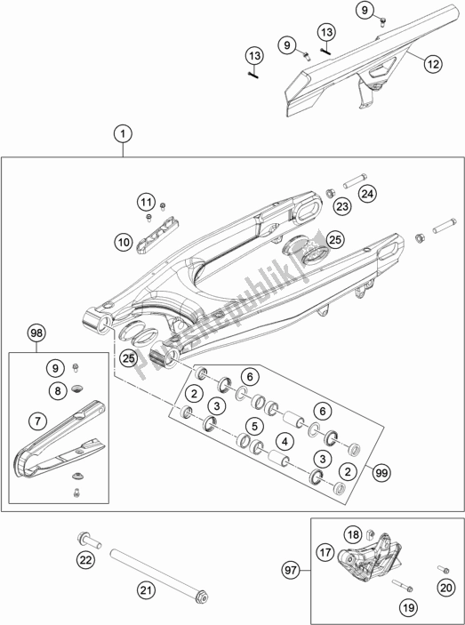 All parts for the Swing Arm of the KTM 690 Enduro R EU 2020
