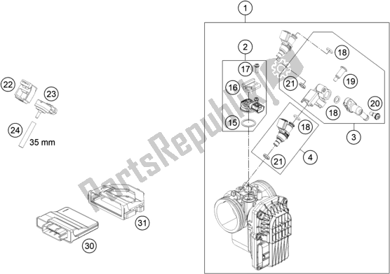 All parts for the Throttle Body of the KTM 690 Enduro R EU 2020