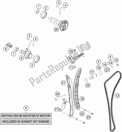 All parts for the Timing Drive of the KTM 690 Enduro R EU 2020