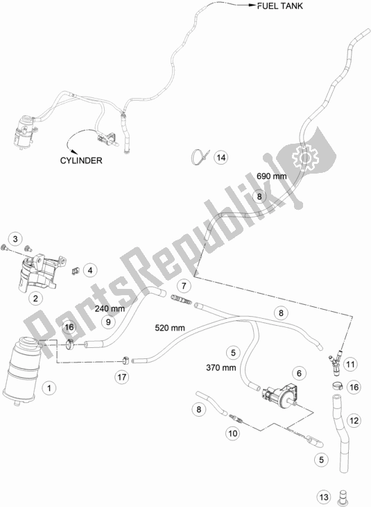 All parts for the Evaporative Canister of the KTM 690 Enduro R EU 2021