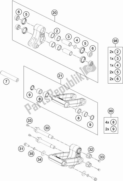 All parts for the Pro Lever Linking of the KTM 690 Enduro R EU 2021