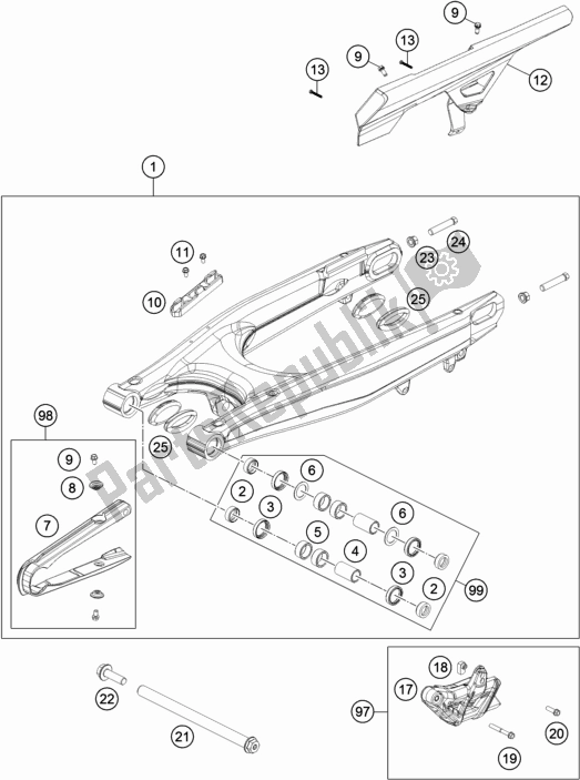 Toutes les pièces pour le Bras Oscillant du KTM 690 Enduro R EU 2021