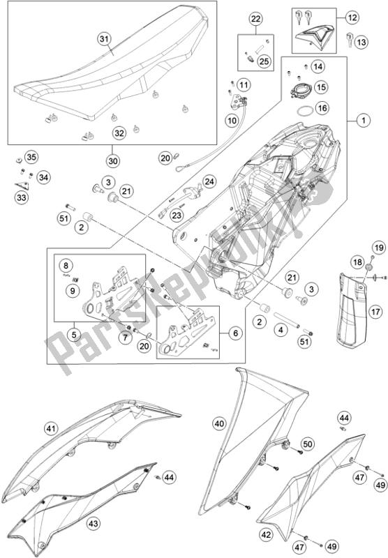 Todas las partes para Tanque, Asiento de KTM 690 Enduro R US 2017