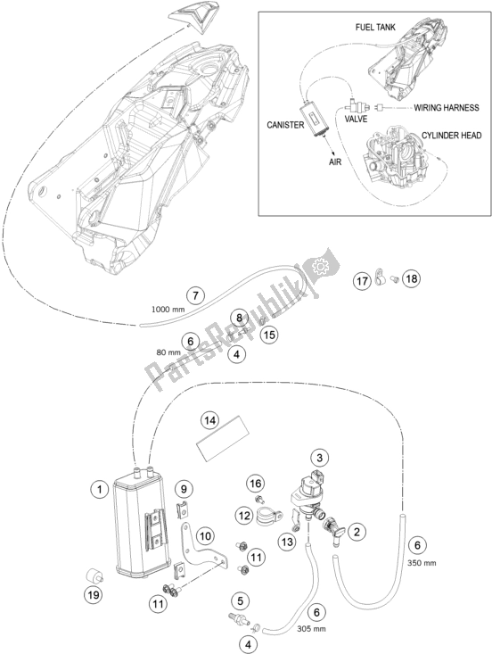 Tutte le parti per il Contenitore Per Evaporazione del KTM 690 Enduro R US 2018