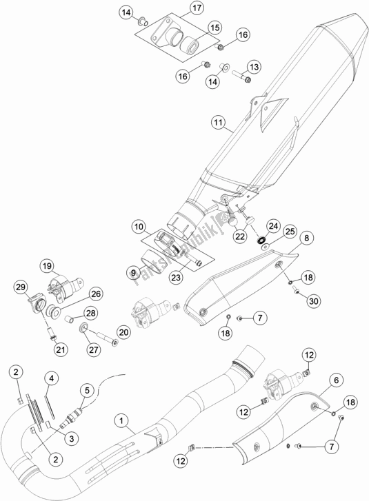 All parts for the Exhaust System of the KTM 690 Enduro R US 2018