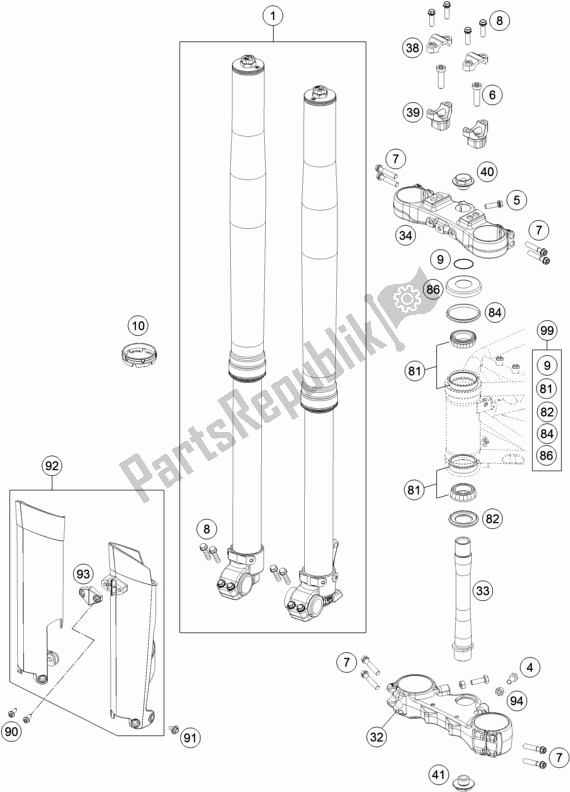 Tutte le parti per il Forcella Anteriore, Pinza Tripla del KTM 690 Enduro R US 2018