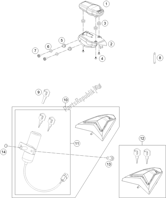 Todas as partes de Instrumentos / Sistema De Bloqueio do KTM 690 Enduro R US 2018
