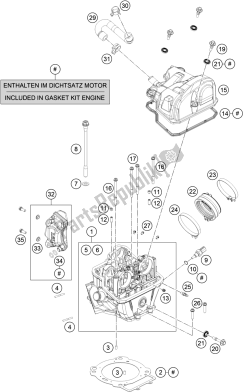 All parts for the Cylinder Head of the KTM 690 Enduro R US 2019