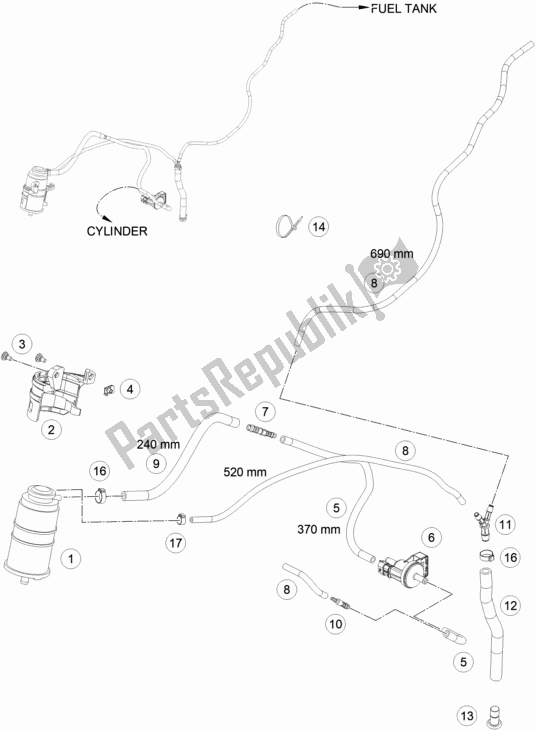 All parts for the Evaporative Canister of the KTM 690 Enduro R US 2019