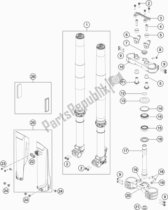 All parts for the Front Fork, Triple Clamp of the KTM 690 Enduro R US 2019