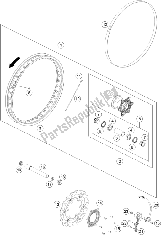 All parts for the Front Wheel of the KTM 690 Enduro R US 2019