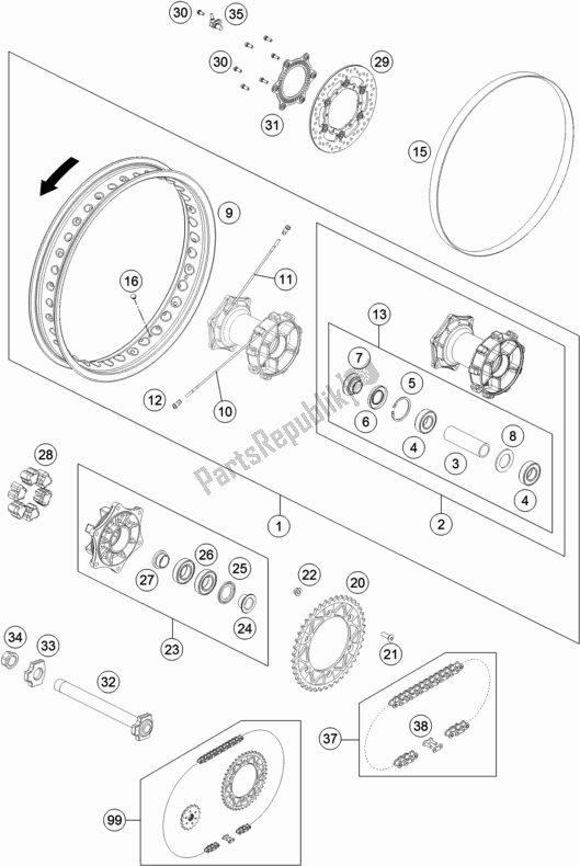 All parts for the Rear Wheel of the KTM 690 Enduro R US 2019