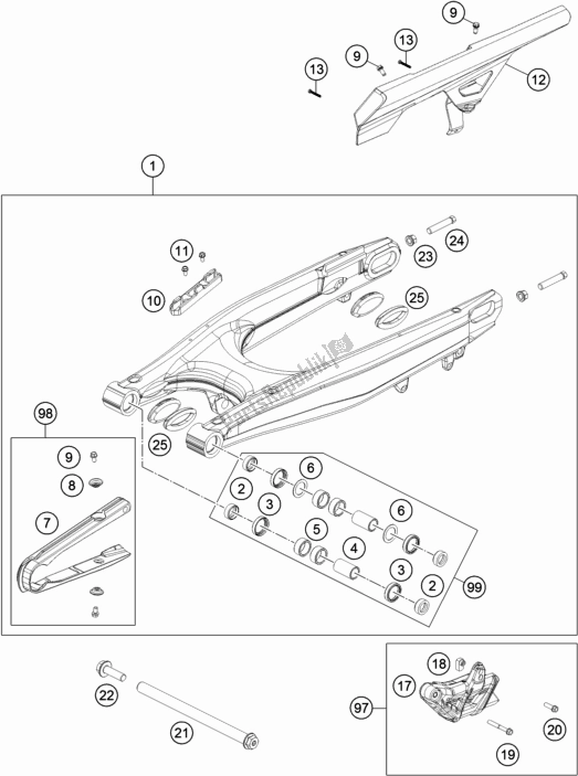 All parts for the Swing Arm of the KTM 690 Enduro R US 2019