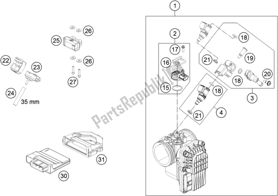 All parts for the Throttle Body of the KTM 690 Enduro R US 2019