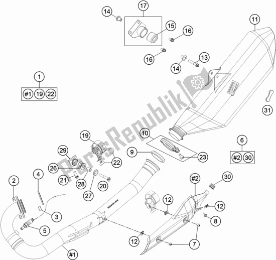All parts for the Exhaust System of the KTM 690 Enduro R US 2020