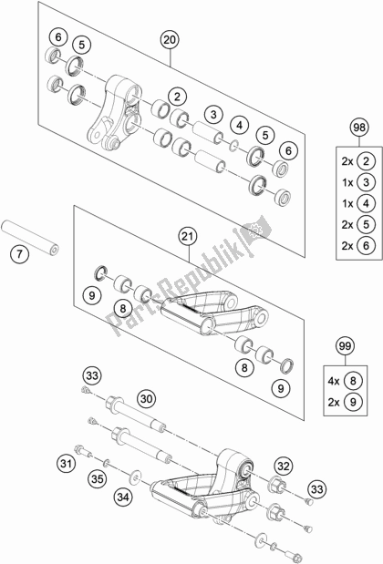 All parts for the Pro Lever Linking of the KTM 690 Enduro R US 2020