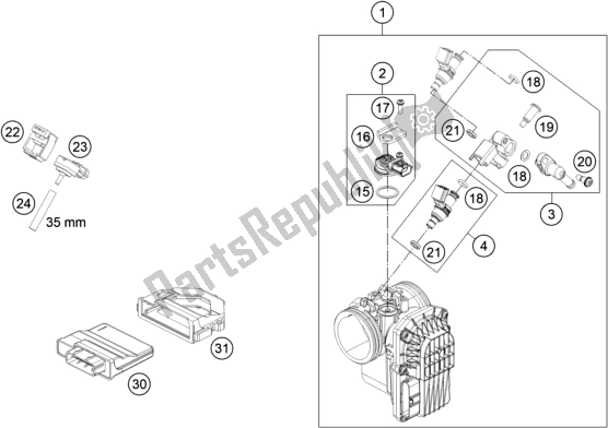 All parts for the Throttle Body of the KTM 690 Enduro R US 2020