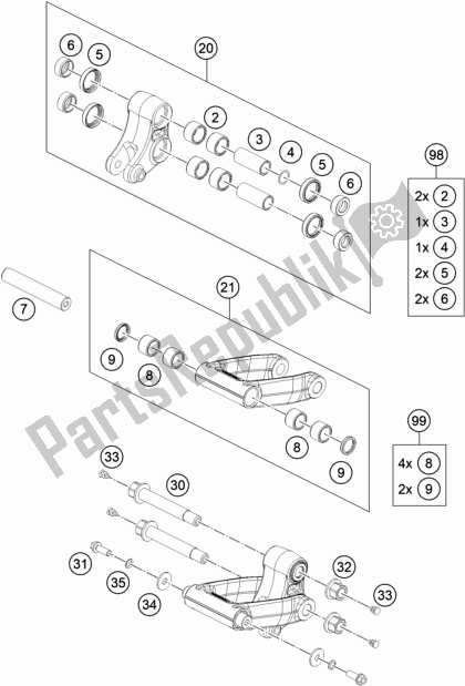 All parts for the Pro Lever Linking of the KTM 690 Enduro R US 2021