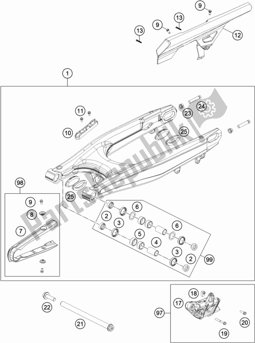 Alle onderdelen voor de Zwenkarm van de KTM 690 Enduro R US 2021