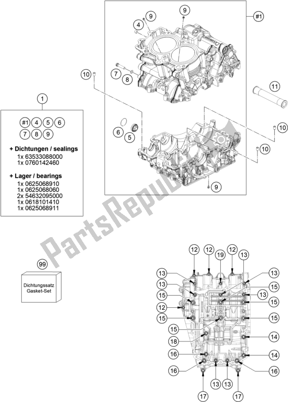 All parts for the Engine Case of the KTM 790 Adventure,orange-CKD 2021