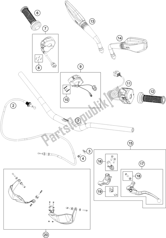All parts for the Handlebar, Controls of the KTM 790 Adventure,orange-CKD 2021