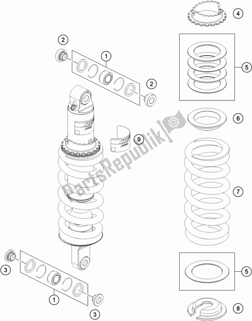 All parts for the Shock Absorber Disassembled of the KTM 790 Adventure,orange-CKD 2021