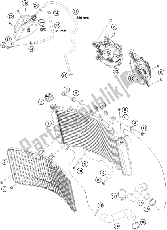All parts for the Cooling System of the KTM 790 Adventure,orange-IKD 2021