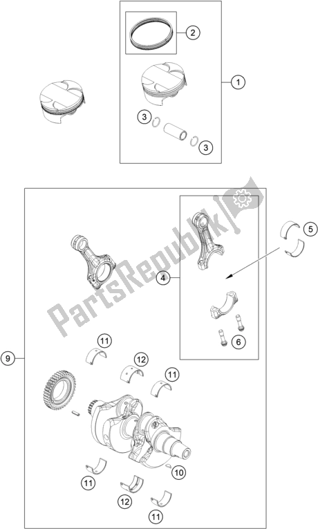 All parts for the Crankshaft, Piston of the KTM 790 Adventure,orange-IKD 2021