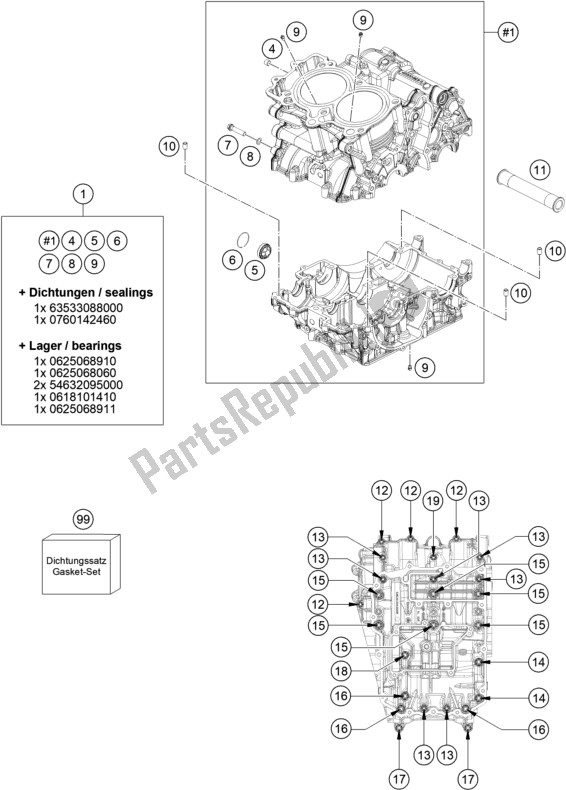 Tutte le parti per il Cassa Del Motore del KTM 790 Adventure,orange 2020