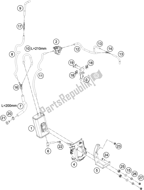 Tutte le parti per il Contenitore Per Evaporazione del KTM 790 Adventure,orange 2020