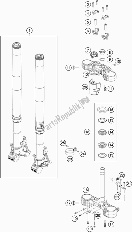 All parts for the Front Fork, Triple Clamp of the KTM 790 Adventure,orange 2020