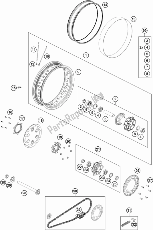 Toutes les pièces pour le Roue Arrière du KTM 790 Adventure,orange 2020
