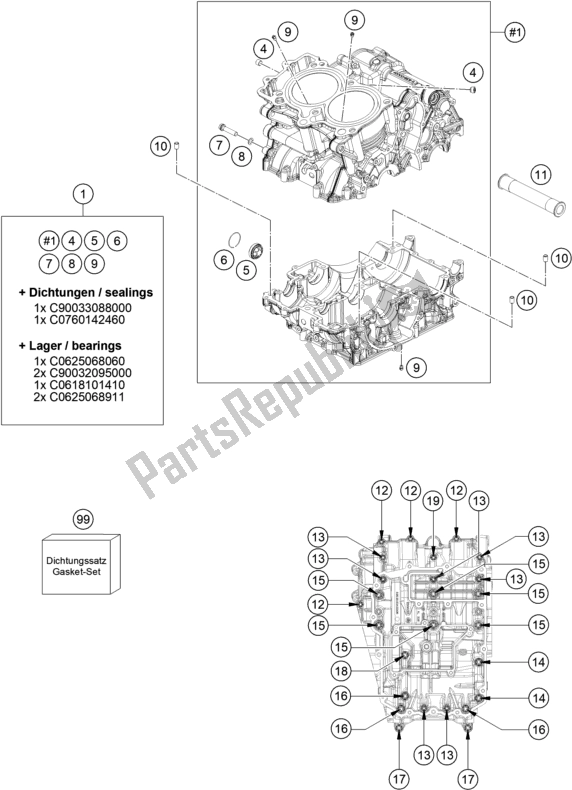 All parts for the Engine Case of the KTM 790 Adventure,orange-ckd W/O Engine 2021