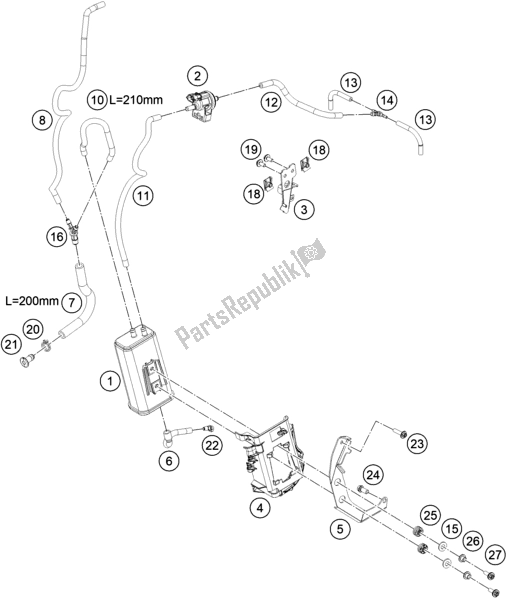 All parts for the Evaporative Canister of the KTM 790 Adventure,orange-ckd W/O Engine 2021